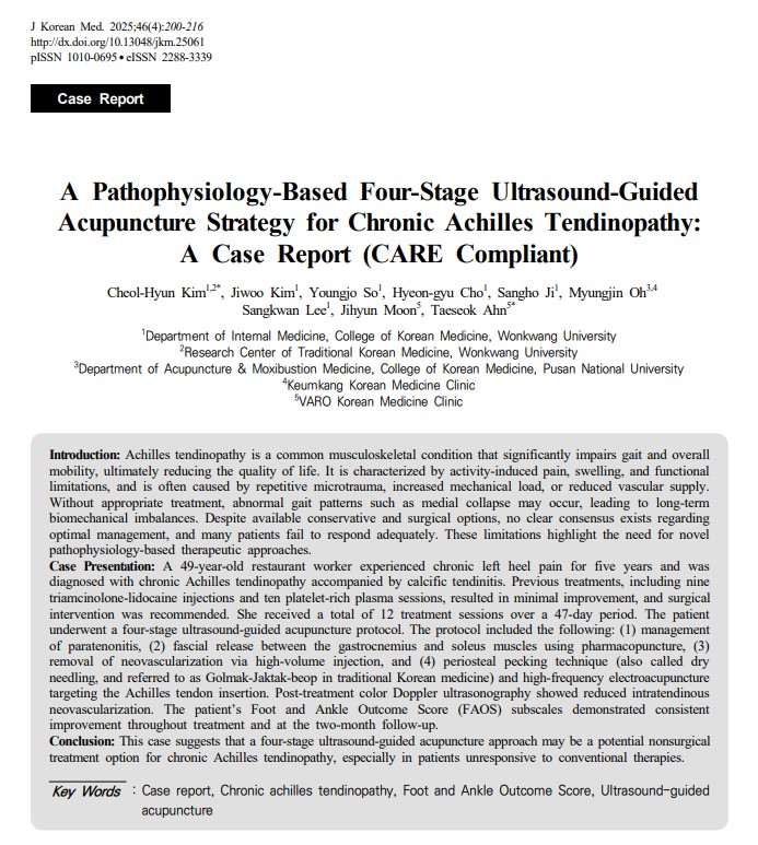 초음파 가이드 약침, 만성 아킬레스건병증 치료의 새 희망 된다