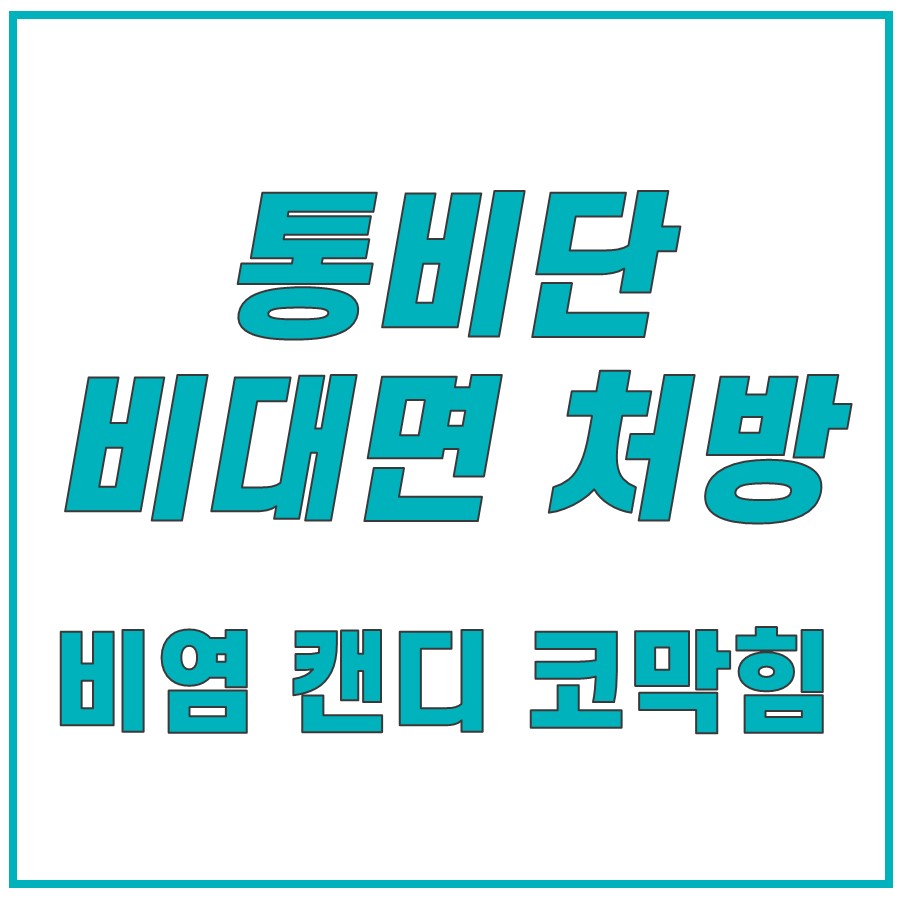 흰색 배경에 통비단, 비대면 처방, 비염 캔디 코막힘 문구가 청록색 글씨로 적힌 이미지 — 서울 바로한의원 초음파 약침·도침